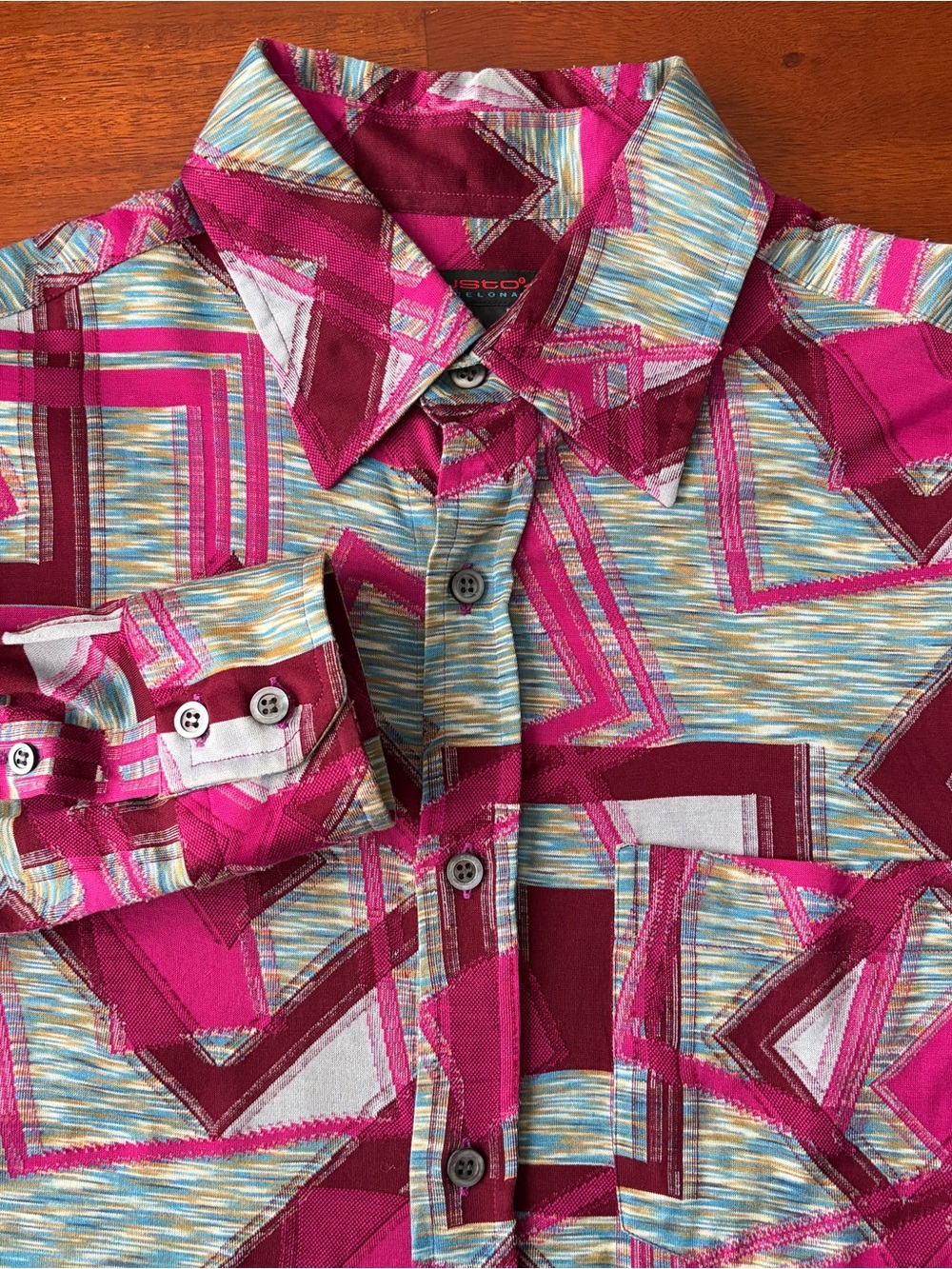 Custo Barcelona Pink Multicolor Square Print Cotton Long Sleeve Button Up Shirt